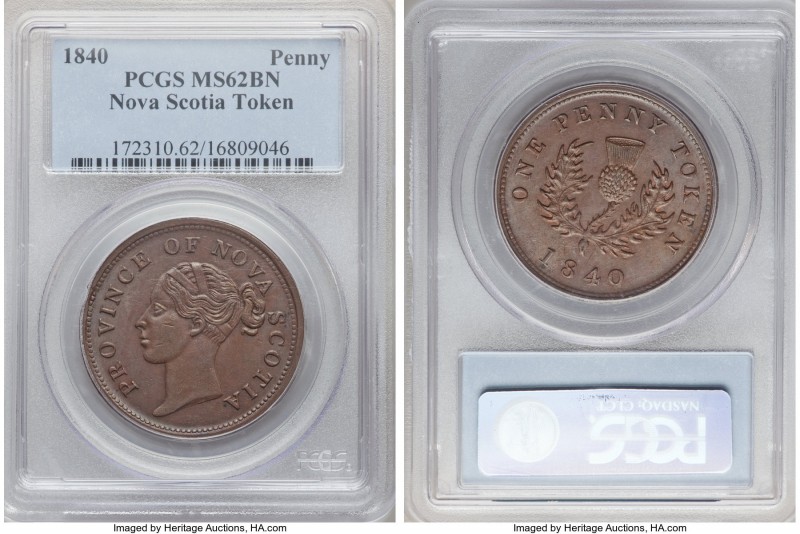 Nova Scotia. Victoria copper "Thistle" Penny Token 1840 MS62 Brown PCGS, KM4, Br...