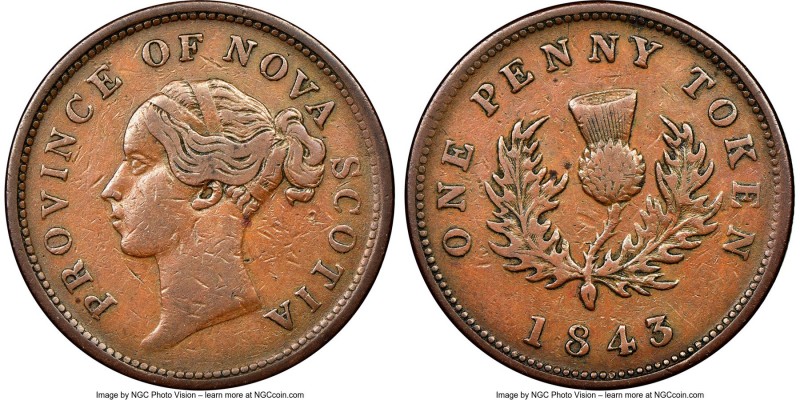 Nova Scotia. Victoria "Thistle" Penny Token 1843/0 VF35 Brown NGC, Br-873, NS-2D...