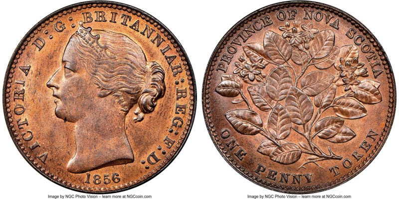 Nova Scotia. Victoria bronze "Mayflower" Penny Token 1856 MS64 Red and Brown NGC...