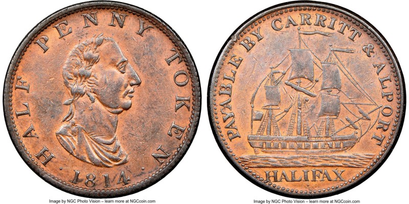 Nova Scotia "Carritt & Alport - Halifax" 1/2 Penny Token 1814 AU Details (Obvers...