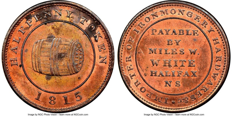 Nova Scotia "Miles W. White - Halifax" 1/2 Penny Token 1815 MS63 Red and Brown N...