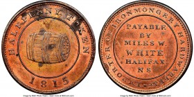 Nova Scotia "Miles W. White - Halifax" 1/2 Penny Token 1815 MS63 Red and Brown NGC, Br-890 (R1-1/2), NS-13A1, Courteau-341 (R3). Plain edge. Medal ali...