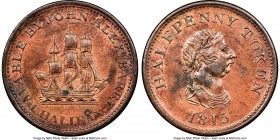 Nova Scotia "John Alexr. Barry - Halifax" 1/2 Penny Token 1815 MS61 Red and Brown NGC, Br-891 (R1-1/2), NS-14A5, Courteau-345 (R3). Plain edge. Coin a...
