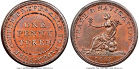 Nova Scotia "Trade & Navigation" Penny Token 1813 MS64 Brown NGC, Br-962 (R1-1/2), NS-20A1, Courteau-8 (R3). Engrailed edge. Large letters variety, wi...