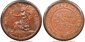 Nova Scotia "Trade & Navigation" Penny Token 1813 MS62 Brown NGC, Br-962 (R1-1/2), NS-20A2. Engrailed edge. Medal rotation. Exceedingly handsome for t...