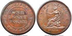 Nova Scotia "Trade & Navigation" Penny Token 1814 AU58 Brown NGC, Br-962 (R1-1/2), NS-20B1. Engrailed edge. Medal alignment. Variety with 1 over 0 in ...
