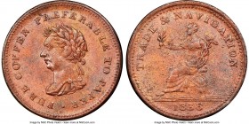 Nova Scotia. George IV "Pure Copper Preferable to Paper/Trade & Navigation" Penny Token 1838 MS65 Brown NGC, Br-967, NS-22A, Courteau-14 (R2). Plain e...
