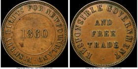 Newfoundland "Responsible Government and Free Trade - Fishery Rights" 1/2 Penny Token 1860 AU58 Brown NGC, Br-955, NF-4 (prev. NF-4A2). "Fishery Right...