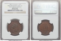 New Brunswick. Victoria "Bust / Ship" 1/2 Penny Token 1843 MS65 Brown NGC, KM1, Br-910, NB-1A1. Lovely even brown matte surfaces. The finest certified...