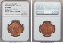 New Brunswick. Victoria "Bust/Ship" 1/2 Penny Token 1843 MS64 Red NGC, KM1, Br-910, NB-1A1. Plain edge. Medal alignment. From the Doug Robins Collecti...