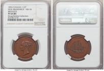 New Brunswick. Victoria bronzed Proof "Bust/Ship" 1/2 Penny Token 1854 PR64 Brown NGC, Br-912, NB-1B. Visually superb, with uniformly toned surfaces a...