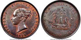 New Brunswick. Victoria "Bust/Ship" 1/2 Penny Token 1854 UNC Details (Cleaned) NGC, KM3, Br-912 (R1), NB-1B. Plain edge. Medal alignment. Ex. Torex (J...