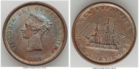 New Brunswick. Victoria "Bust/Ship" Penny Token 1843 UNC, KM2, Br-909, NB-2A. 34mm. 17.41gm. Plain edge. Medal alignment. Very visually appealing with...