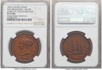 New Brunswick. Victoria bronzed Proof "Bust/Ship" Penny Token 1854 PR63 Brown NGC, Br-911, NB-2B1. A nicely toned selection of the "Complete Ensign" v...
