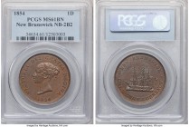 New Brunswick. Victoria "Bust/Ship" Penny Token 1854 MS61 Brown PCGS, KM4, Br-911, NB-2B2. Variety with incomplete ensign. From the Doug Robins Collec...