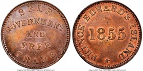 Prince Edward Island "Self Government and Free Trade" 1/2 Penny Token 1855 MS64 Brown NGC, Br-918, PE-7A1. Plain edge. Coin alignment. Thick top fives...
