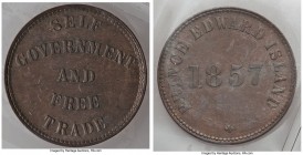 Prince Edward Island "Self Government and Free Trade" 1/2 Penny Token 1857 MS60 ICCS, Br-919, PE-7C2. Plain edge. Coin alignment. Large quatrefoil, la...