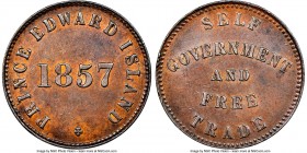 Prince Edward Island "Self Government and Free Trade" 1/2 Penny Token 1857 AU58 Brown NGC, Br-919, PE-7C4. Plain edge. Medal alignment. Small Quatrefo...