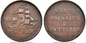 Prince Edward Island "Ships Colonies & Commerce" 1/2 Penny Token ND (1835) AU53 Brown NGC, Br-997, PE-10-17, Lees-17 (R9). Plain edge. Medal alignment...