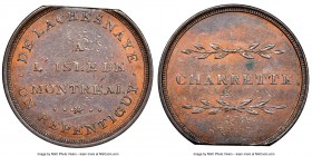 Lower Canada Clipped "Bout De L'Isle - Charrette" Token ND (1808) AU Details (Damaged) NGC, Br-535 (R4-1/2), BT-6, Robins-29251. Coin alignment. Used ...