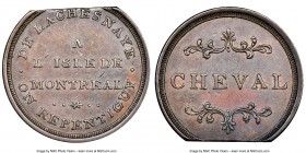 Lower Canada Clipped "Bout De L'Isle - Cheval" Token ND (1808) AU55 Brown NGC, Br-536 (R4-1/2), BT-7, Robins-29252. Coin alignment. Used to pay tolls ...