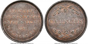 Lower Canada "Bout De L'Isle - Caleche" Token ND (1808) AU53 Brown NGC, Br-538 (R4), BT-9, Robins-29254. Medal alignment. Used to pay tolls for a trip...