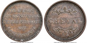 Lower Canada "Bout De L'Isle - Cheval" Token ND (1808) AU58 NGC, Br-540 (R4), BT-11, Robins-29256. Plain edge. Coin alignment. Used to pay tolls for a...
