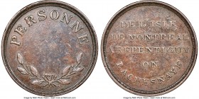 Lower Canada "Bout De L'Isle - Personne" Token ND (1808) XF40 Brown NGC, Br-541 (R4), BT-12, Robins-29257. Coin alignment. Used to pay tolls for a tri...