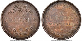 Lower Canada "Bout De L'Isle - Caleche" Token ND (1808) AU58 Brown NGC, Br-542 (R4), BT-13, Robins-29258. Plain edge. Medal alignment. Used to pay tol...