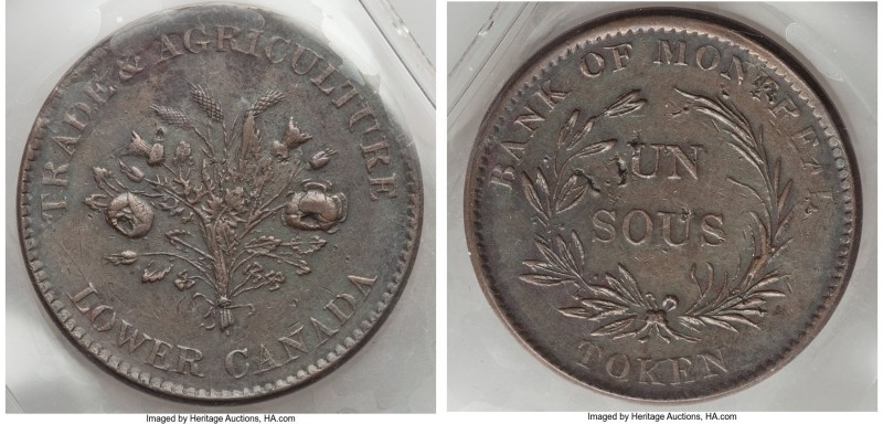 Lower Canada. Bank of Montreal "Bouquet" Sous Token ND (1835) AU55 ICCS, Br-714,...