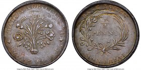 Lower Canada. City Bank "Bouquet" 1/2 Penny Token ND (1837) XF Details (Reverse Damage, Corrosion) NGC, Br-673 (R5), LC-7 var. (Extremely Rare; stated...