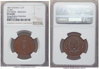 Lower Canada. City Bank bronzed Proof "Habitant" 1/2 Penny Token 1837 PR64 Brown NGC, KM-Tn9, Br-522, LC-8A1, Robins-29430. Plain edge. Medal alignmen...