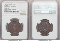 Lower Canada. City Bank bronzed Proof "Habitant" 1/2 Penny Token 1837 PR63 Brown NGC, Br-522, LC-8A2. Medal alignment. Though noted as LC-8A1 on the i...