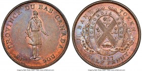 Lower Canada. Bank of Montreal "Habitant" 1/2 Penny Token 1837 MS65 Brown NGC, Br-522, LC-8D1. Plain edge. Medal alignment. "V" and "I" in line variet...