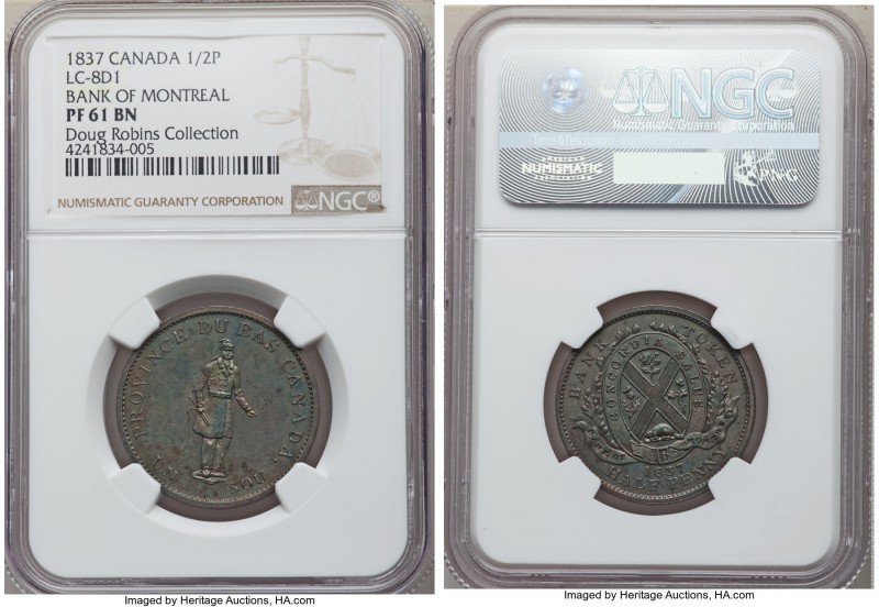 Lower Canada. Bank of Montreal Proof "Habitant" 1/2 Penny Token 1837 PR61 Brown ...