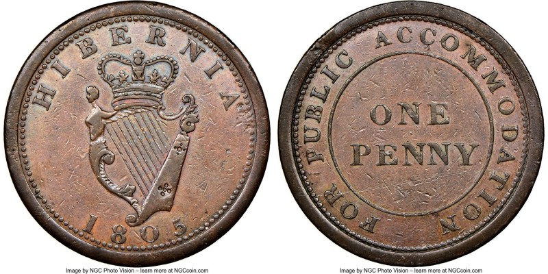 "For Public Accommodation" Penny Token 1805 AU Details (Reverse Scratched) NGC, ...