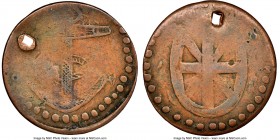 Blacksmith copper Token ND Fine Details (Holed) NGC, BL-53A1, Wood-32, Robins-29371 var. (die axis). Plain edge. Slightly off medal alignment (orienta...