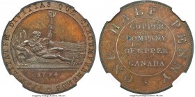 Copper Co. of Upper Canada Proof 1/2 Penny Token 1794 PR64 Brown NGC, Br-721, PF-4A (prev. UC-1A1), Robins-29461. Plain edge. Coin alignment. An excep...