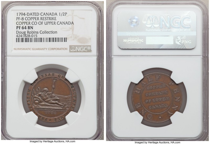 Copper Co. of Upper Canada copper Proof Restrike 1/2 Penny Token 1794-Dated PR64...