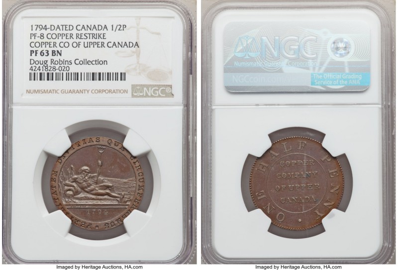 Copper Co. of Upper Canada copper Proof Restrike 1/2 Penny Token 1794-Dated PR63...