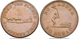 Upper Canada "Speed the Plough" 1/2 Penny Token ND (1830) MS64 Brown NGC, Br-1010, UC-4A1. Plain edge. Coin Alignment. "NO LABOUR NO BREAD". Long Thre...