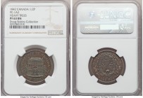 Province of Canada. Bank of Montreal Proof "Front View" 1/2 Penny Token 1842 PR63 Brown NGC, Br-527, PC-1A2. Heavy Trees, Short Nose variety. From the...
