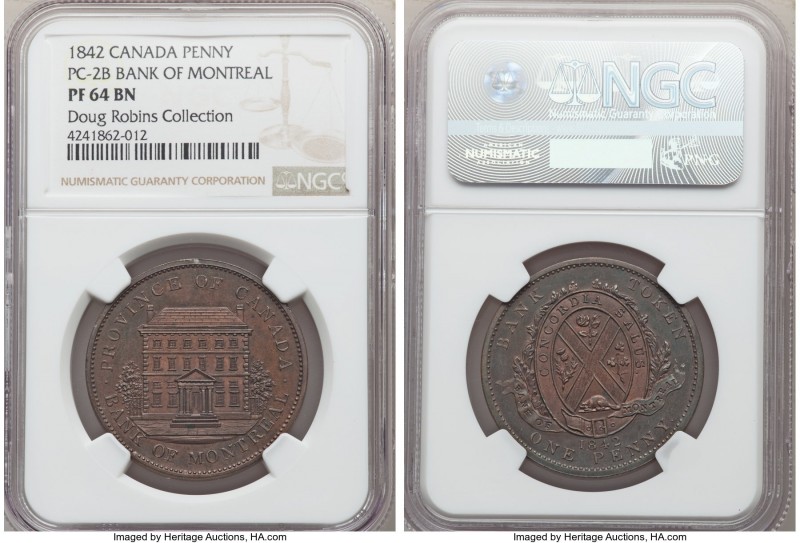 Province of Canada. Bank of Montreal Proof "Front View" Penny Token 1842 PR64 Br...