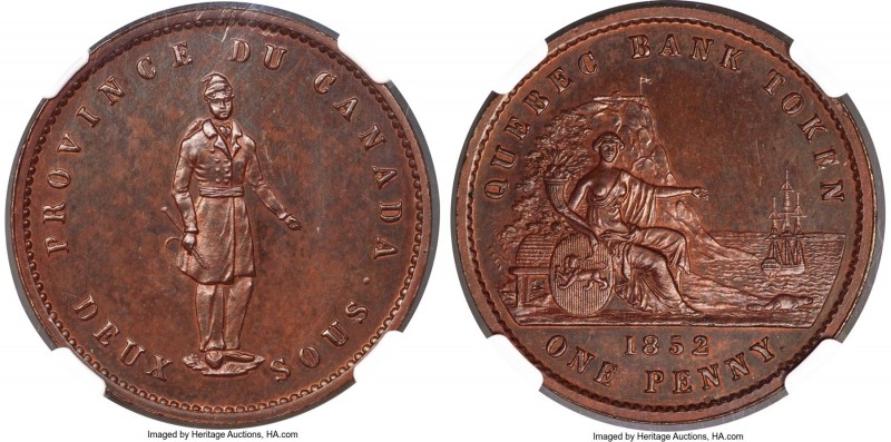 Province of Canada. Quebec Bank bronzed Specimen "Habitant" Penny Token 1852 SP6...