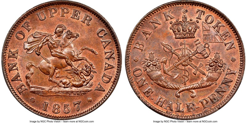 Province of Canada. Bank of Upper Canada "St. George" 1/2 Penny Token 1857 MS65 ...