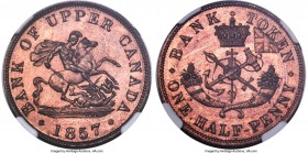 Province of Canada. Bank of Upper Canada Specimen "St. George" 1/2 Penny Token 1857 SP64 Red and Brown, KM-Tn2a, Br-720, PC-5D. Evenly and lightly ton...