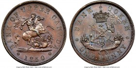 Province of Canada. Bank of Upper Canada "St. George" Penny Token 1850 MS65 Brown NGC, KM-Tn3, Br-719, PC-6A2. Plain edge. Medal alignment. With Dot v...
