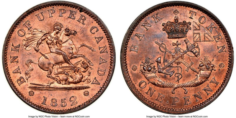 Province of Canada. Bank of Upper Canada "St. George" Penny Token 1852 MS65 Red ...