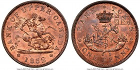 Province of Canada. Bank of Upper Canada "St. George" Penny Token 1852 MS65 Red and Brown NGC, Royal mint, KM-Tn3, Br-719, PC-6B2. Plain edge. Medal a...