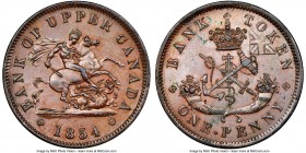 Province of Canada. Bank of Upper Canada "St. George" Penny Token 1854 MS62 Brown NGC, KM-Tn3, Br-719, PC-6C1. Plain edge. Coin alignment. Plain "4" v...